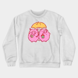 Pigs under a yellow umbrella Crewneck Sweatshirt